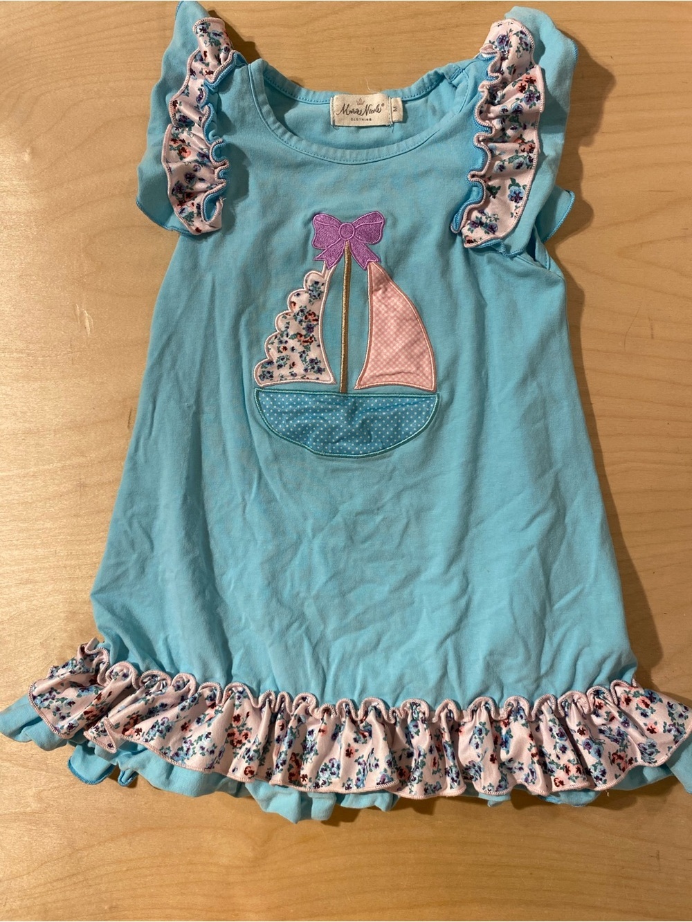 Marie Nicole Blue Sailboat Ruffle Toddler Dress Medium (RN)